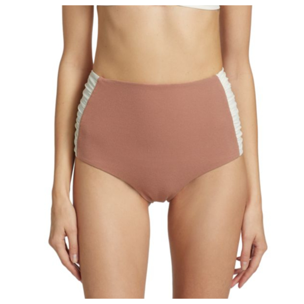 Johanna Ortiz Lunadas High Waisted Bikini Bottom New XS Pink Terry Cloth Swim